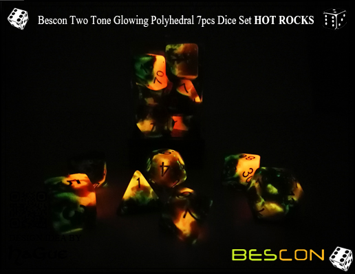 Bescon de dos tonos brillantes poliédricos 7pcs dados conjunto HOT ROCKS-4 Bescon Two Tone Glowing Polyhedral 7pcs Dice Set HOT ROCKS-4