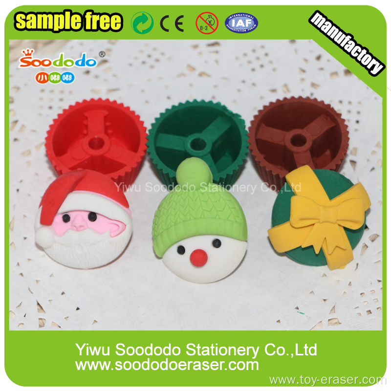 Wholesale Cute 3D Rubber Xmas Eraser Set For Christmas