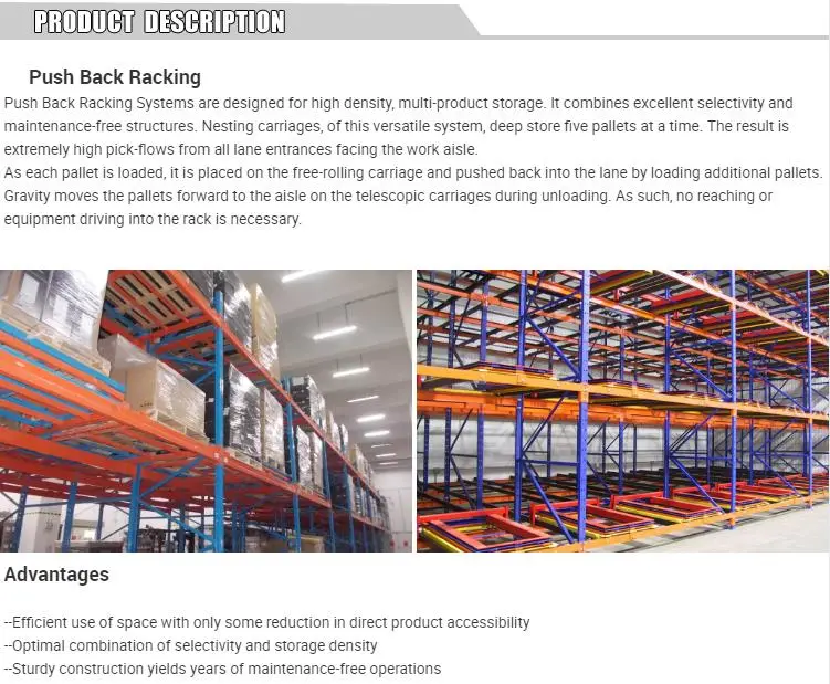 Low Price Economical Warehouse Pallet Rack Push Back Rack