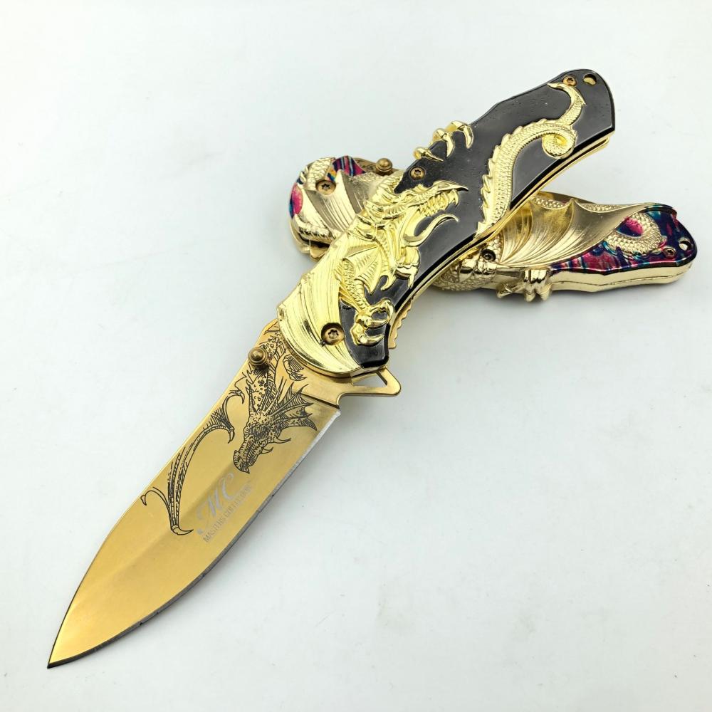 Embossed Pterosaur Semi Automatic Folding Knife