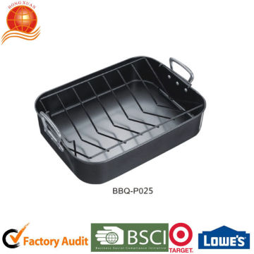 black non-stick bbq roasting pan with grid/BBQ Grill Roasting Pan