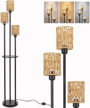 Country style vertical floor lamp with rope shade