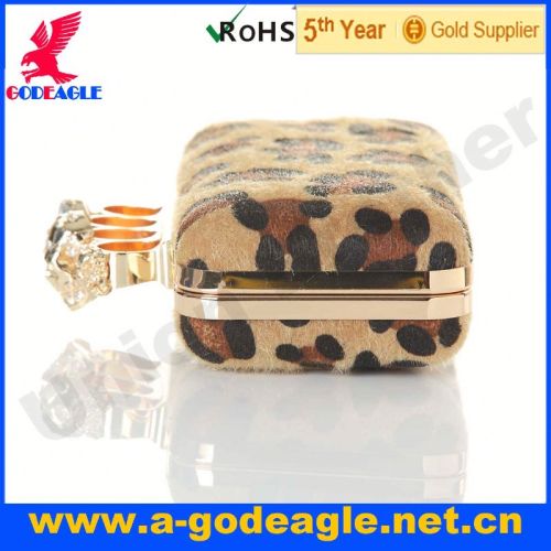 Custom fashion frosted leopard material satin evening bags with flowers U0012-057
