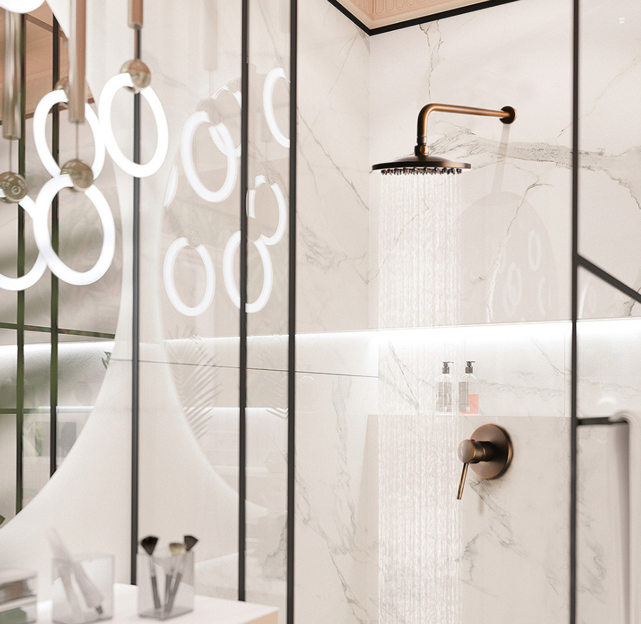 アンティーク真鍮スタイルの滝シャワーセットレインシャワー隠しミキサーバスルーム用