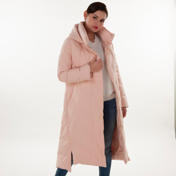 Pink turtleneck hooded down jacket