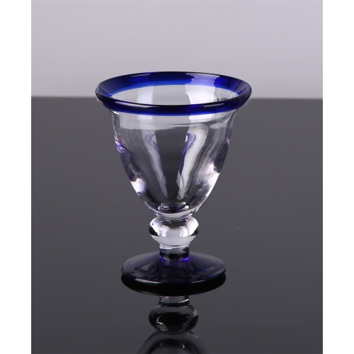 blue color edge drinking glass goblet cup and pitcher