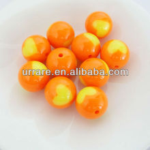 20mm Hot Orange Color with Heart Round Ball Solid Beads