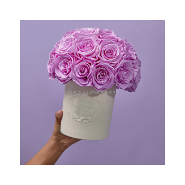 Customized Dome Shape Handmade Natural Eternal Rose Bouquet in Ceramic Vase