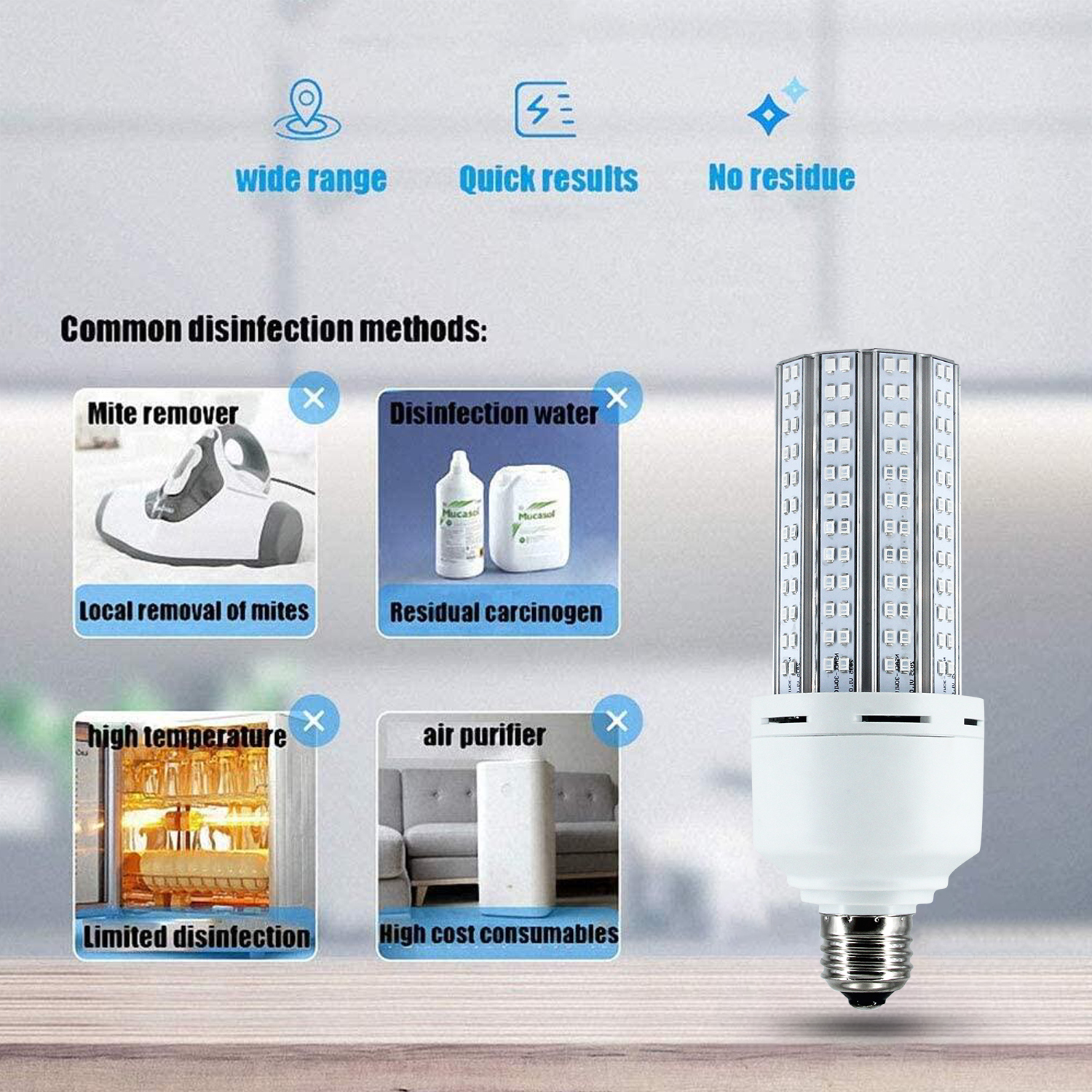 UV Germicidal Lamp 500W Equivalent Led UVC Light Bulb E26/E27, Suitable for Home Warehouse, Supermarket