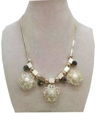 Statement Necklace, New Fashion Jewelry Brass Flower Charm Crystal Bead Statement Necklace , Statement Necklace Wholesale PT2075