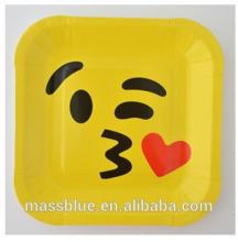 Yellow color square shape paper plate with one loving heart expression