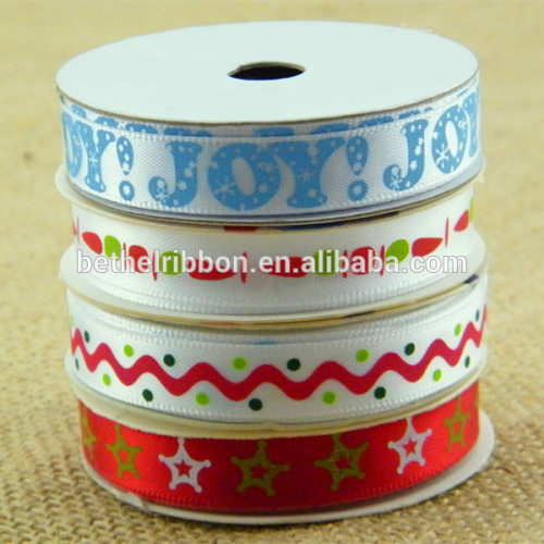 Assorted design Christmas printed ribbon satin