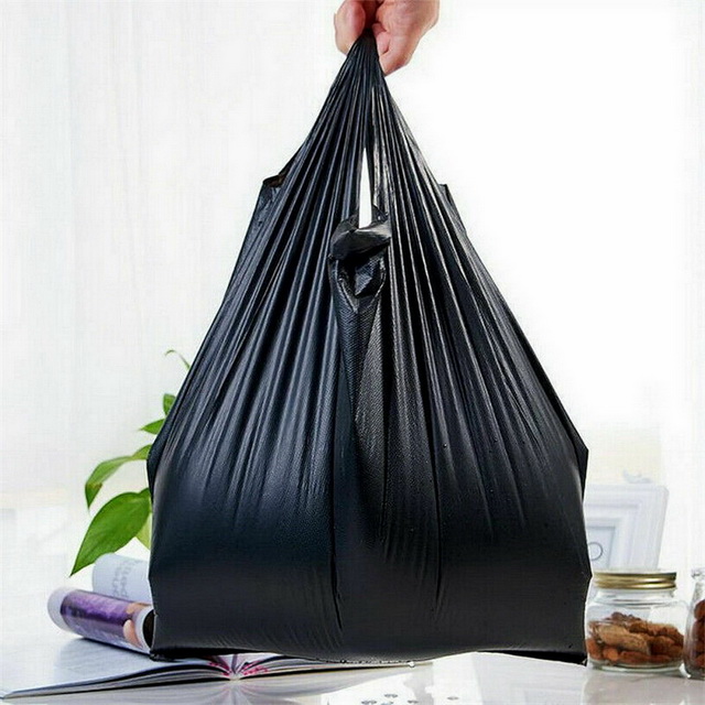 Black Plastic Printed Shopping Bags Custom Logo T-shirt Plastic Bag