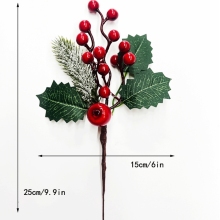 DIY Christmas Garland: Artificial Pine Branches with Red Berry Stems for Wreath Decoration