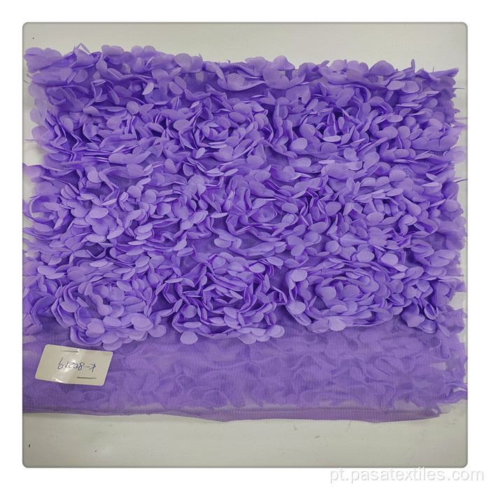 Flores de bordados 3D Tecido de tecido roxo de bordado de bordado de renda de renda