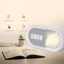 Multi-Function Rechargeable Touch Dimming Desk Clock with Night Light - Rabbit Clock for Kids