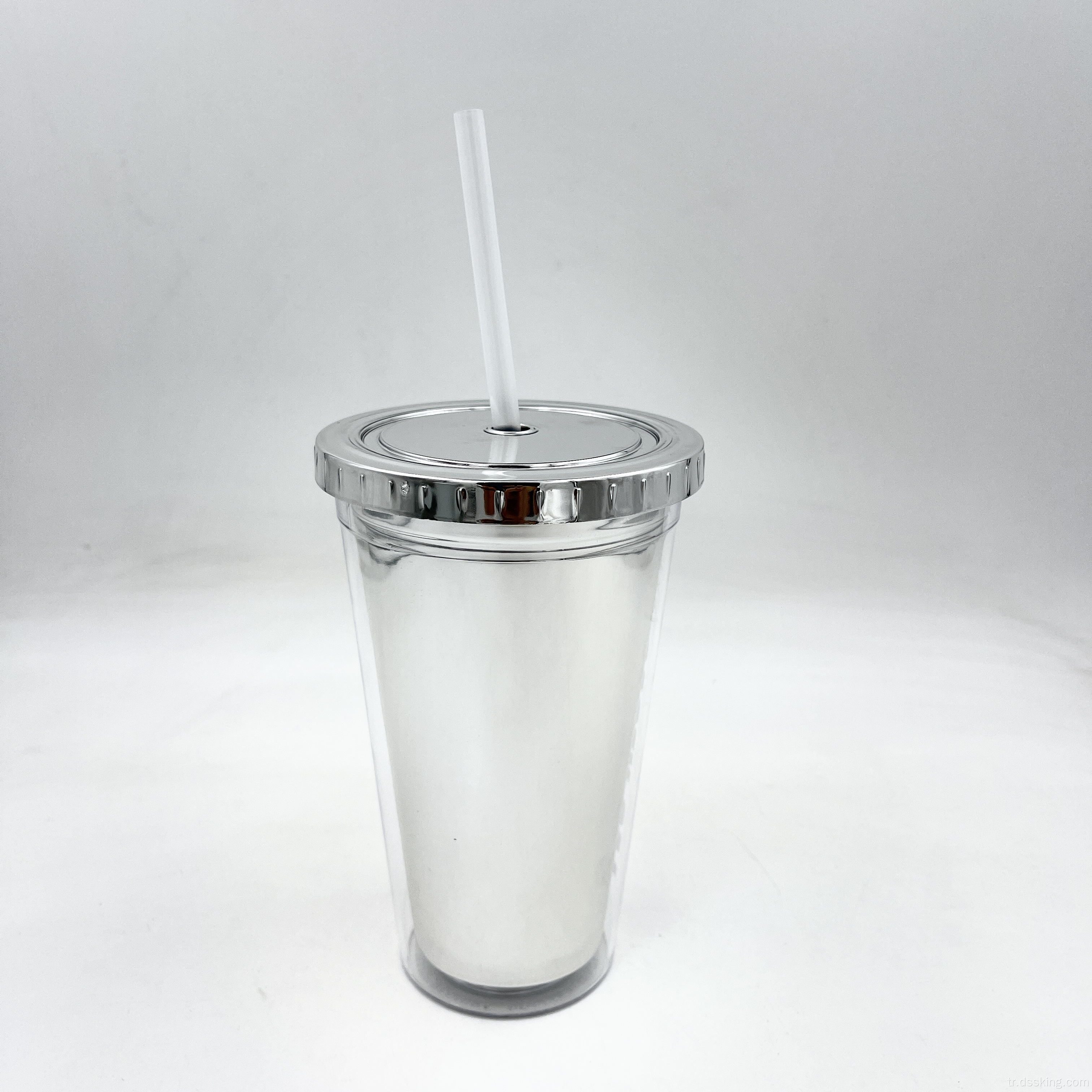 Çevre Dostu BPA Ücretsiz Tumbler 16oz 500ml UV Kaplama Plastik Çift Duvar Tumbler Saman