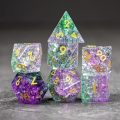 High Density Cracked Glass DND Dice 7 Piece Polyhedral Dice Set for DND TTRPG Pathfinder, Crystal Crack Glass Designer Dice