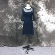 Lace Trim Round Neckline Long Sleeve Knee-length Bodycon Women Party Dress