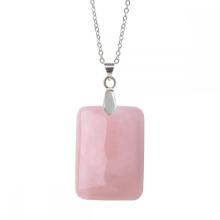 Natural Rose Quartz Women Chakra Rectangle Gemstone Pendant Necklace