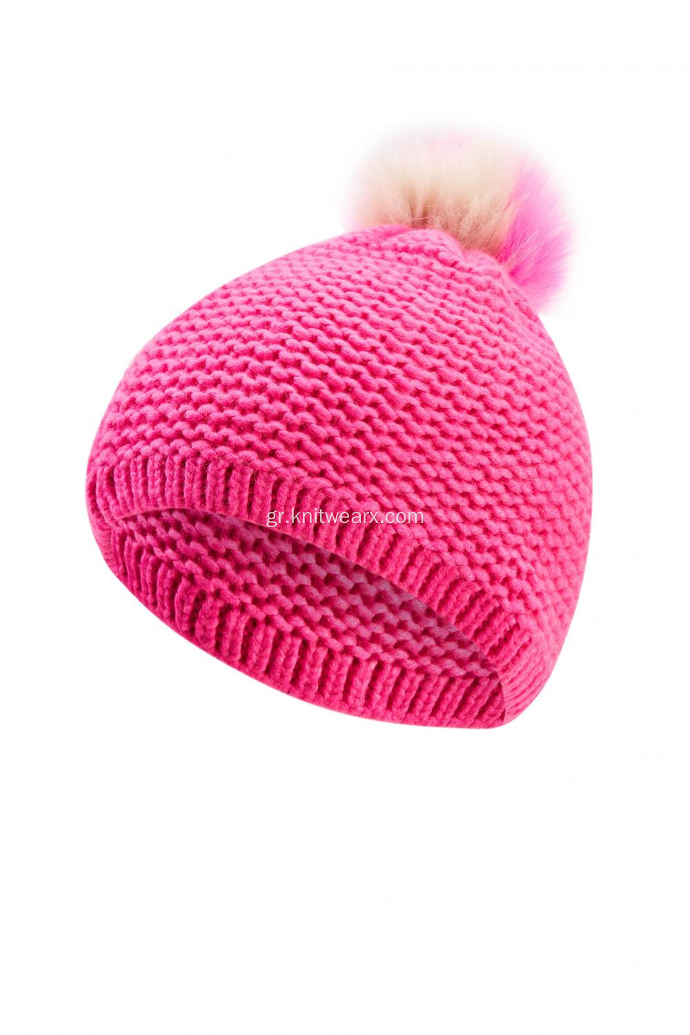 Κοριτσίστικο Πλεκτό Πολύχρωμο Pompom Winter Beanie Cap