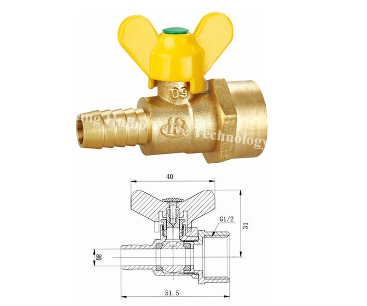 Brass Gas Valve 1/2''-3/4''inch with Butterfly Handle