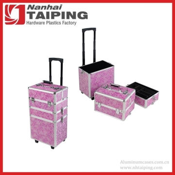 Aluminum 3-in-1 Pink Beauty Trolley Case Hairdressing Vanity Box Trolley Case