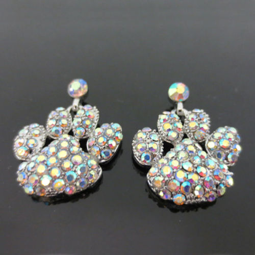 Wholesale Sports Jewelry AB Paw Print Rhinestone Post Earring