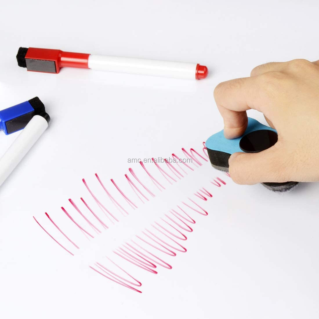 Magnetic dry erase whiteboard sheet with magnetized back with pen marker