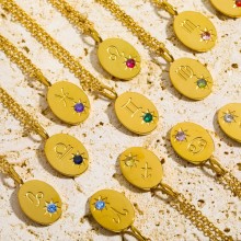 Wholesale 18K PVD Plated Horoscope Birthstone Pendant Zodiac Sign Charm Necklaces - Wholesale Jewelry Collection