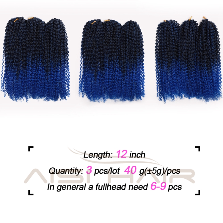 Aisi Hair Best Selling Ombre Blue Dark Root Supplier Long Marly Bob High Temperature Synthetic Crochet Braiding Hair Extensions