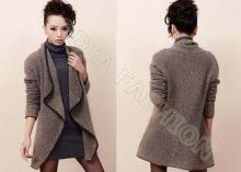 Wool angora blend women cardigan sweater wave neck with PU