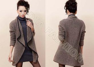 Wool angora blend women cardigan sweater wave neck with PU