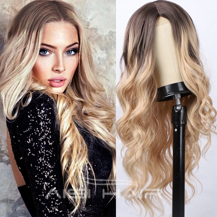 Aisi Hair Top Highest Quality Cheap Black Women Long Lace Front Small Body Wavy 26 Inches Ombre Blonde Synthenic Wig