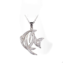 Silver CZ diamond pendant necklace fish necklace for women