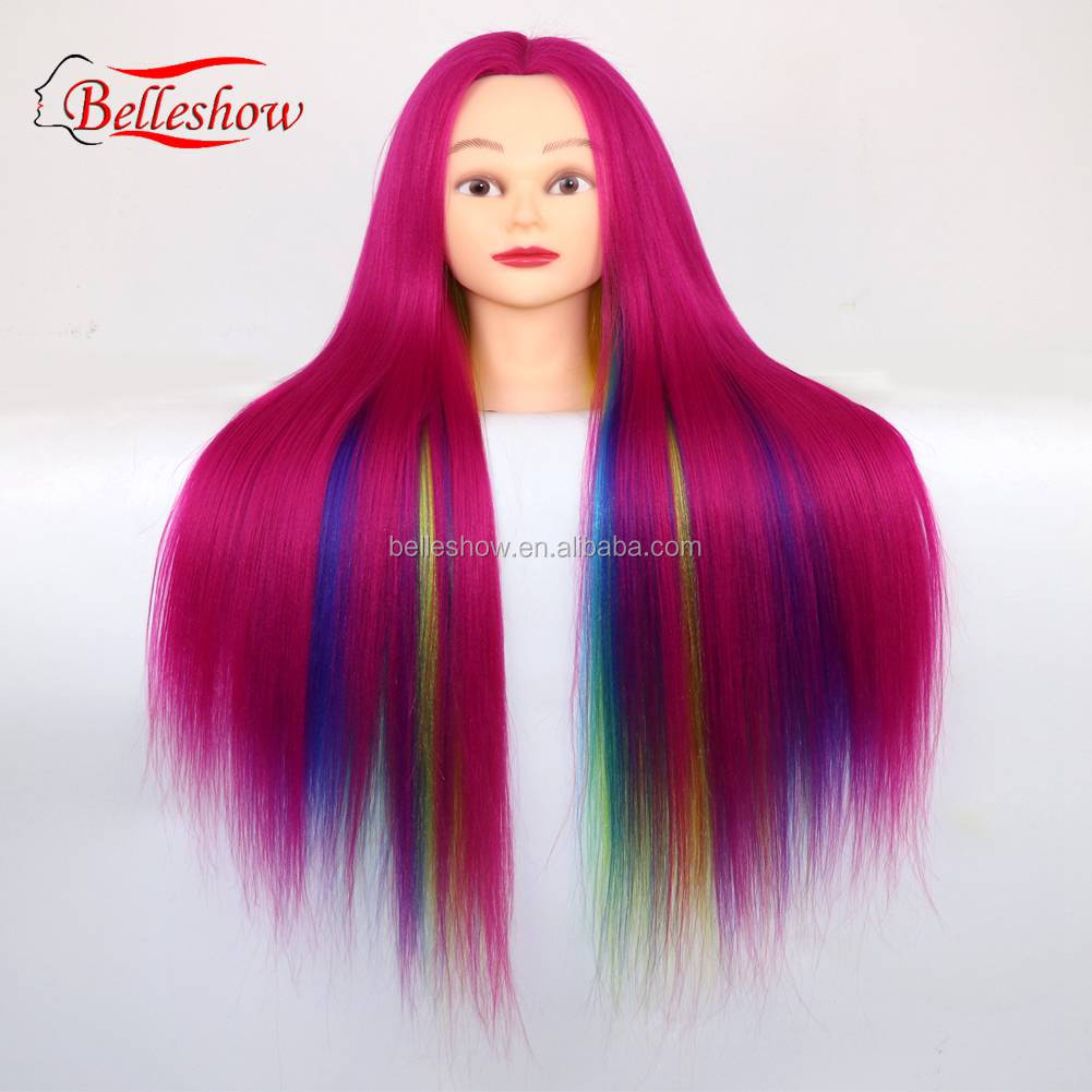 Hot sell Wholesale Afro Silky Straight Training Manikin Head With Hair Synthetic Doll Head  Rainbow Training Mannequin Head