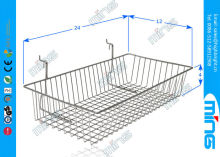 Supermarket Chrome Wire Display Baskets With Square Base For Gridwall