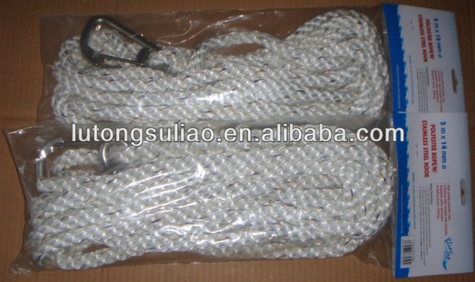 white colour 3 strands twisted PP multifilament Polyester nylon fibre rope used in fishing, boat, mooring