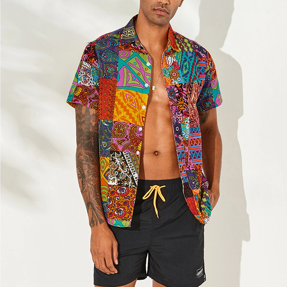 Latest Custom Men's Stylish Floral Shirt Cotton Button Down Short Sleeve Casual Hawaiian Shirts