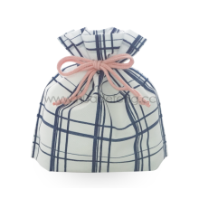 Japanese Blue Big Checkered Pattern Drawstring Gift Bag