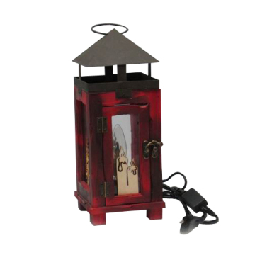 Derby red metal top table flame lamp