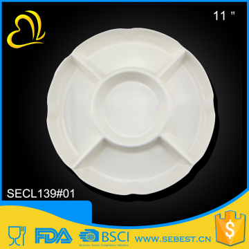 melamine decorative tableware 5 section white round divided plate