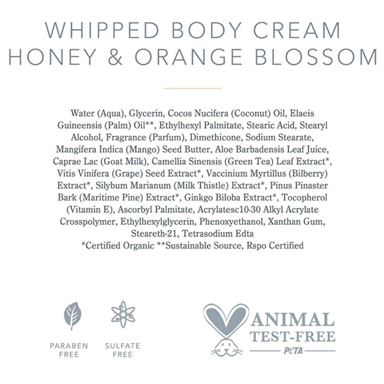 Honey & Orange Blossom Goat Milk Body Butter Whipped Body Cream