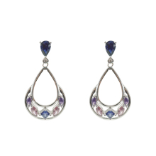 Silver Teardop Earrings with Multicolor CZ
