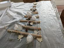 WOODEN HANGING TREE LADDER WITH WIRE LIGHTS INSEPCTION