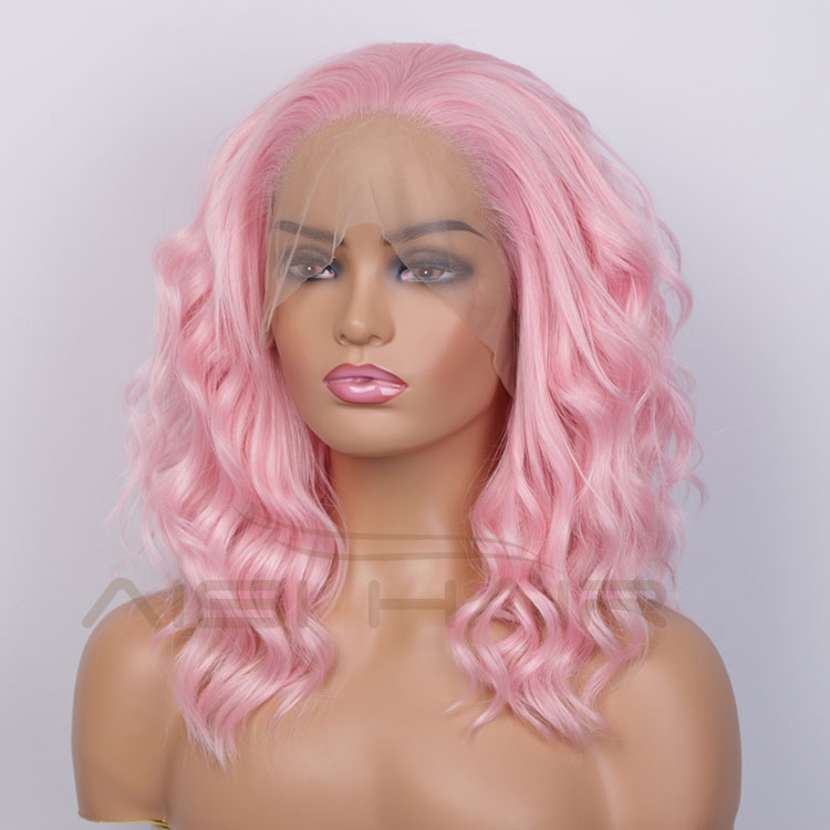 Aisi Hair Medium Long Wavy Pink Synthetic Wig Cosplay Body Wave Swiss Lace Wig Synthetic Lace Front Hair Wigs For Black Women