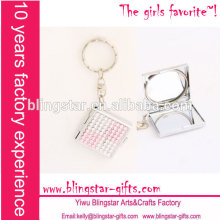 square metal mirror diamond keychain