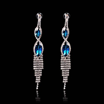 Water Droplets Crystal Long Dangles Earrings Wedding