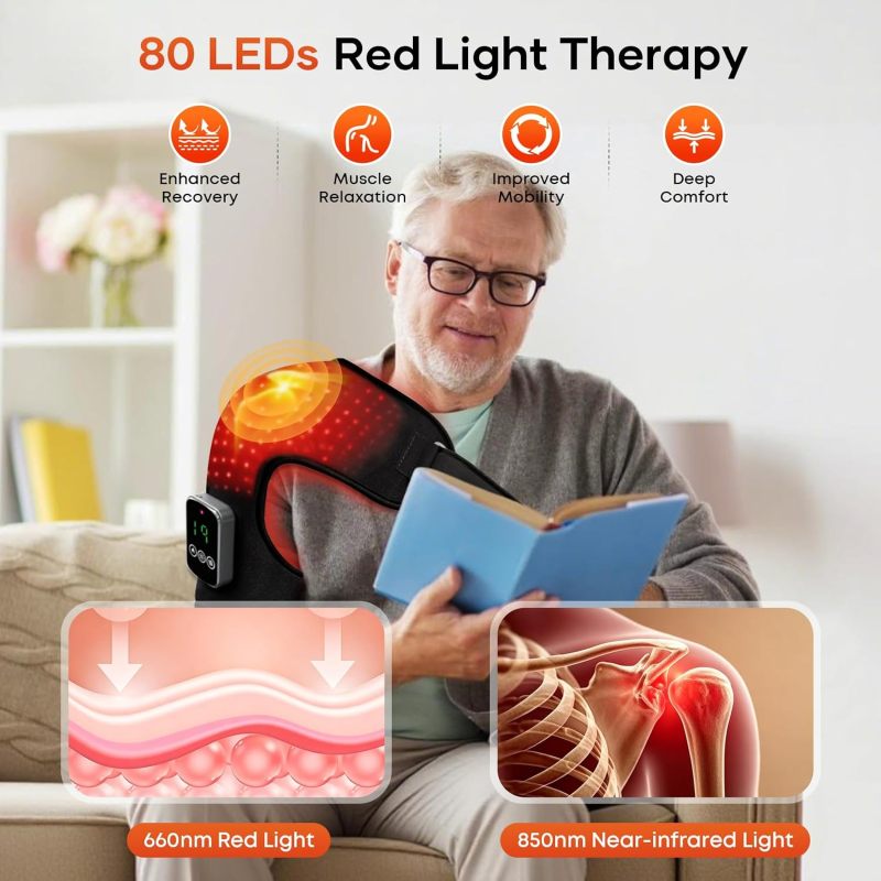 Red Light Therapy Shoulder Massager with Heat, Infrared & 3 Modes, Black