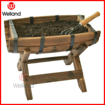 Rustic Wood Barrel Planter Balcony Patio Flower Planting